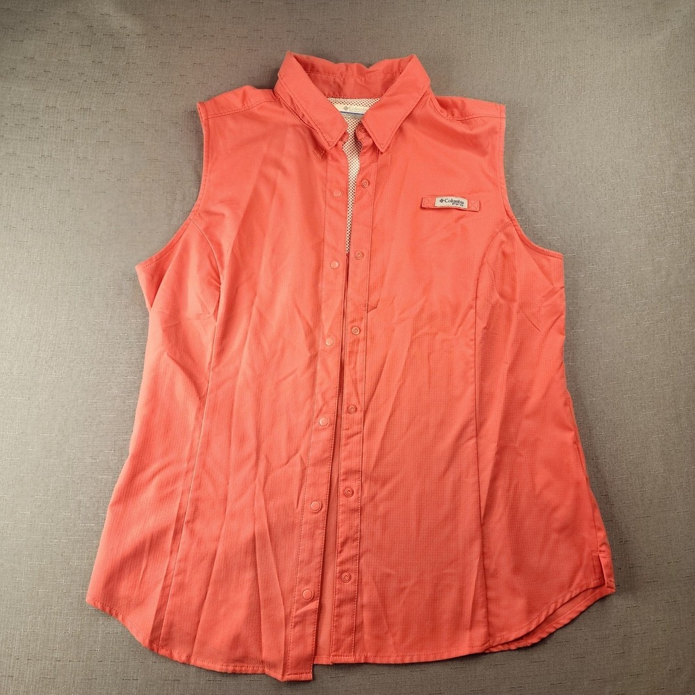 Columbia PFG Sleeveless Fishing Shirt Orange Coral Outdoor Hiking Tank Top Large